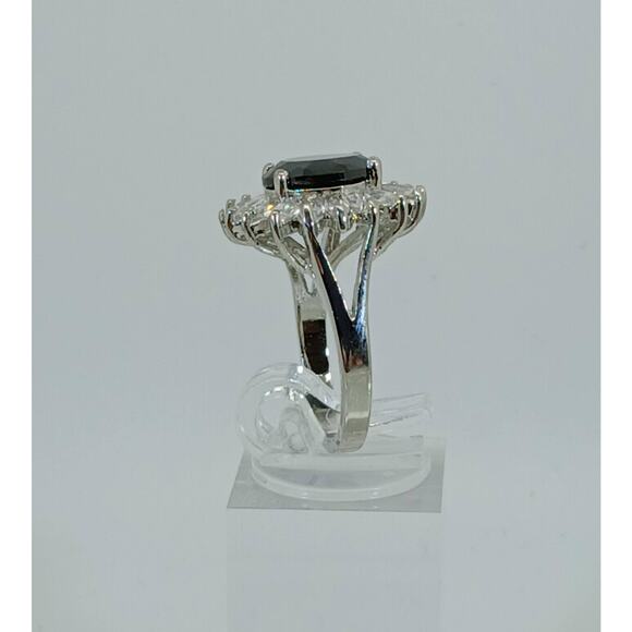 Vintage Ring Size 6.25 Silver Tone White Gold GP Black CZ Cluster Cocktail NOS - Picture 4 of 10